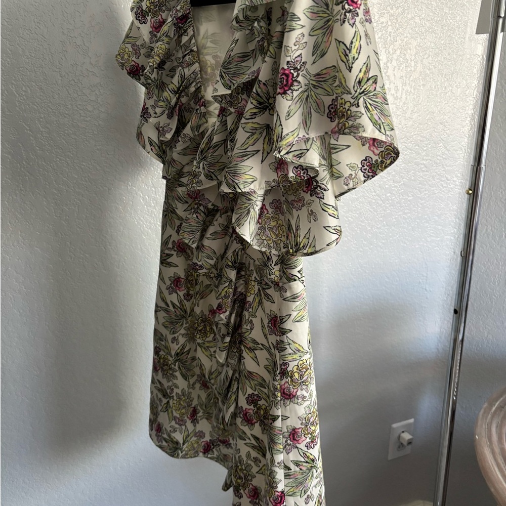 cinq a sept Floral V-Neck Dress in Cream with Pink & Green - Picture 8 of 8